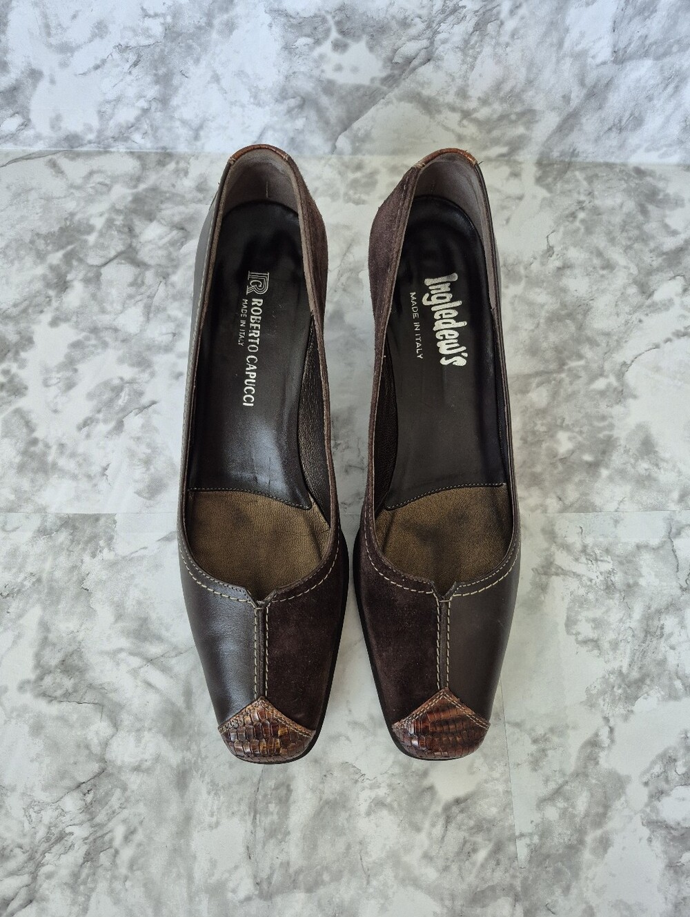 Roberto Capucci Brown Leather Low Heel Square Toe Shoes - Picture 4 of 12